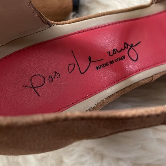 Pas de Rouge Suede Wedge Sandals Tan 8.5 - Picture 7 of 8